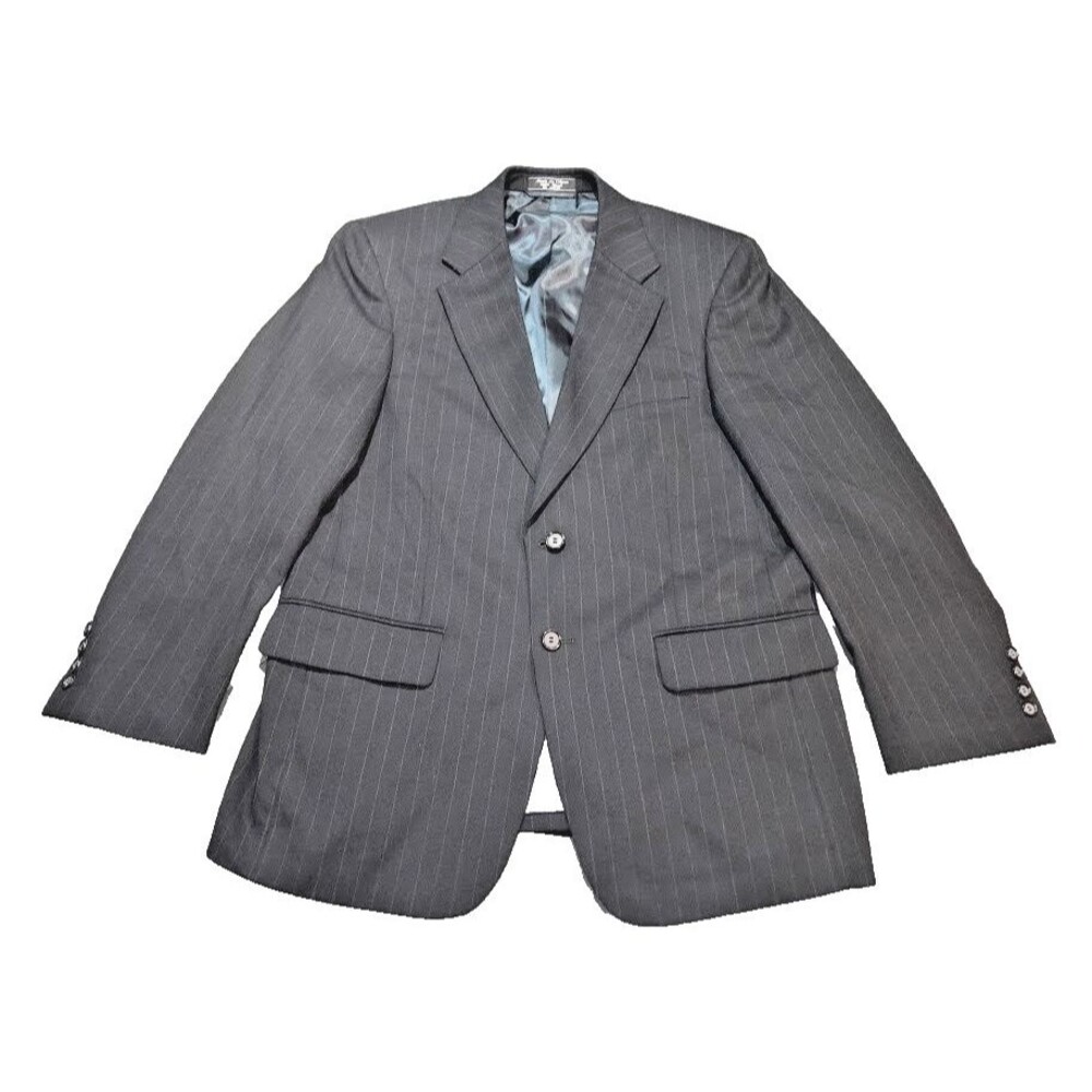 Jeffrey Banks Blazer Jacket Mens 42R Dark Gray Pin Stripe Wool Formal